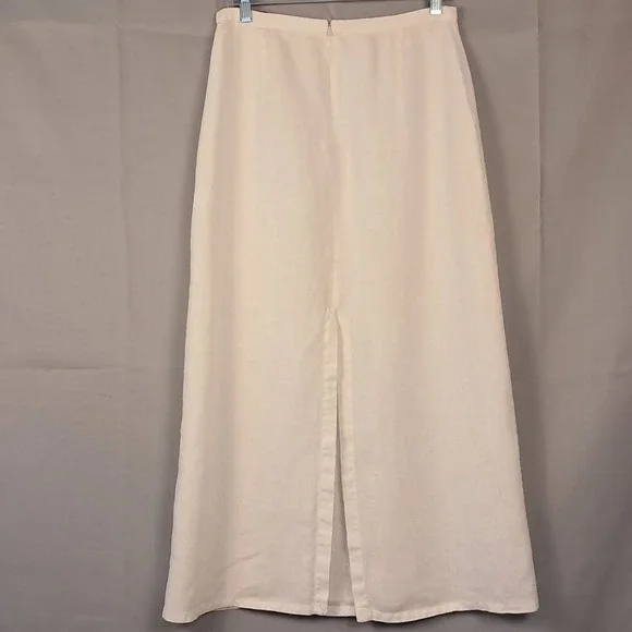 ZARA S 100% White Linen Maxi Skirt A-Line High Waist Back Slit Summer Beach - Picture 3 of 6